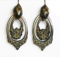 Lot 300 - A pair of Victorian piqué work drop earrings