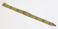 Lot 365 - A three colour woven gold mesh link bracelet