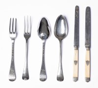 Lot 36 - A rare matching set of nine Dutch silver hanoverian pattern dessert spoons and nine three prong dessert forks comprising;
eight dessert spoons and six dessert forks