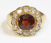 Lot 356 - A late Victorian hessonite garnet and diamond cluster ring
