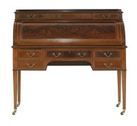 Lot 510 - An Edwardian strung and crossbanded mahogany cylinder bureau