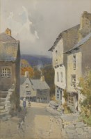 Lot 224 - Arthur Tucker (1864-1929)
A VILLAGE STREET IN CORNWALL; 
POLPERRO 
Two