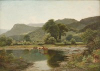 Lot 277 - Thomas Spinks (fl.1880-1907) 
CATTLE WATERING IN A RIVER LANDSCAPE
Signed and dated 1909 l.r.