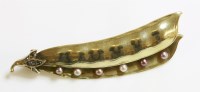 Lot 438 - A gold pearl and diamond peas in a pod brooch