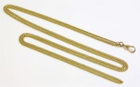 Lot 362 - A gold curb link long chain