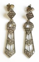 Lot 492 - A pair of Continental Art Deco style diamond drop earrings