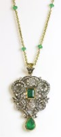 Lot 566 - A Continental emerald and diamond pendant