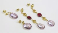 Lot 601 - A pair of 18ct gold pink tourmaline and amethyst Confetti earrings by Marco Bicego