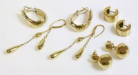 Lot 514 - Four pairs of gold earrings