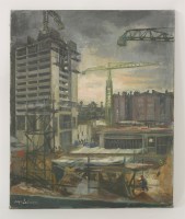 Lot 388 - Olga Lehmann (1912-2001) 
'CRANES AT LUXBOROUGH LODGE SITE' 
Signed l.l.
