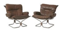 Lot 826 - A pair of tubular chrome canvas and leather upholstered armchairs (2)
