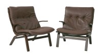 Lot 827 - A pair of bentwood and brown leather armchairs (2)