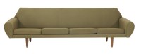 Lot 720 - A large olive green upholstered settee