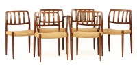 Lot 627 - A set of six Danish rosewood Møller 83 and 66 dining chairs