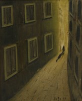 Lot 380 - ...Bete (20th century)
A FIGURE WALKING DOWN A STREET AT NIGHT
Signed and dated 59 l.r.