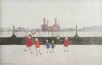 Lot 385 - Janet Ledger (b.1934)
CHILDREN WAVING FLAGS 
Signed l.l.