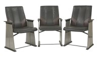 Lot 719 - A set of six leather and powder-coated grey armchairs