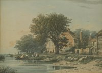 Lot 160 - John Varley OWS (1778-1842)
A RIVER LANDSCAPE WITH FIGURES BY A FERRY AND HOUSES BEYOND
Signed and dated 1823 l.r.