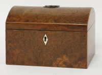 Lot 51 - An unusual burr yew wood domed top tea caddy
