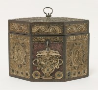 Lot 45 - A George III rolled paper filigree hexagonal tea caddy