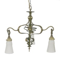 Lot 57 - An Arts and Crafts brass three-branch hanging light