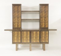 Lot 575 - A contemporary inlaid burr redwood and wenge wood cabinet