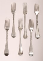 Lot 117 - A set of six George III silver old english pattern table forks