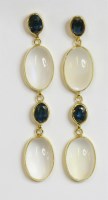 Lot 430 - A pair of 14ct gold sapphire and moonstone drop earrings
