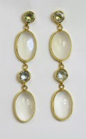 Lot 431 - A pair of gold aquamarine and moonstone drop earrings