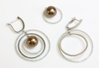 Lot 15 - A pair of white gold Tahitian cultured pearl and diamond drop earrings
