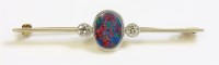 Lot 372 - A three stone opal doublet and diamond bar brooch