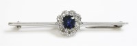 Lot 378 - A sapphire and diamond cluster bar brooch