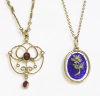 Lot 363 - An Edwardian garnet and split pearl pendant