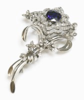 Lot 401 - A sapphire and diamond spray brooch
