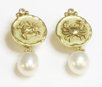 Lot 456 - A pair of cultured South Sea pearl and diamond earrings by Patricia Ann Frittauro