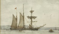 Lot 280 - Henry Scott Tuke RA RWS (1858-1929) A BRIGANTINE IN FALMOUTH HARBOUR WITH ROWING BOATS Signed and ...