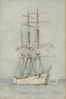 Lot 281 - Henry Scott Tuke RA RWS (1858-1929)
THE FINNISH BARQUE SV 'FAVELL' LYING AT ANCHOR
Signed and dated 1927 l.l.