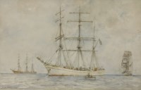 Lot 282 - Henry Scott Tuke RA RWS (1858-1929)
THE FINNISH BARQUE S V 'FAVELL' LYING AT ANCHOR