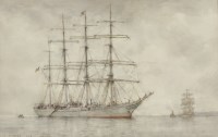 Lot 284 - Henry Scott Tuke RA RWS (1858-1929)
THE FOUR-MASTED WINDJAMMER 'L'AVENIR' LYING AT ANCHOR
