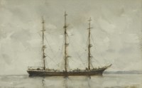 Lot 285 - Henry Scott Tuke RA RWS (1858-1929)
A THREE-MASTED SHIP AT ANCHOR
Signed and dated 1927 l.l.
