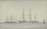 Lot 286 - Henry Scott Tuke RA RWS (1858-1929)
TWO WHITE HULLED WINDJAMMERS LYING AT ANCHOR