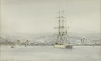 Lot 287 - Henry Scott Tuke RA RWS (1858-1929)
A THREE-MASTED SHIP LYING AT ANCHOR IN FALMOUTH HARBOUR
Signed and dated 1927 l.l.