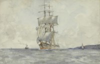 Lot 288 - Henry Scott Tuke RA RWS (1858-1929)
A FRENCH THREE-MASTED BARQUE UNDER SAIL OFF THE COAST