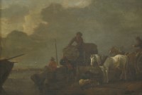 Lot 303 - Follower of Philips Wouwerman
'LANDING A BOAT'
Oil on panel
27 x 37cm