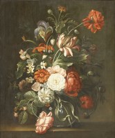Lot 304 - Manner of Rachel Ruysch
STILL LIFE OF FLOWERS IN A GLASS VASE ON A STONE LEDGE
Oil on canvas
77 x 64cm