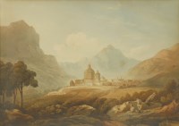 Lot 263 - John Varley OWS (1778-1842)   
A MOUNTAINOUS LANDSCAPE WITH A VIEW OF A TOWN