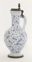 Lot 43 - An Ansbach pewter-mounted faience Enghalskrug