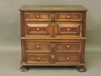 Lot 613 - A 17th/18th century oak chest of four drawers