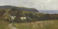 Lot 570 - Richard Wane (1852-1904)
A VILLAGE SCENE WITH FIGURES ON A LANE;
A COASTAL LANDSCAPE WITH A FIGURE BY A COTTAGE LAKE
A pair