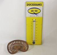 Lot 514 - A mid 20th century Duckhams Q20-50 motor oil enamel sign/thermometer